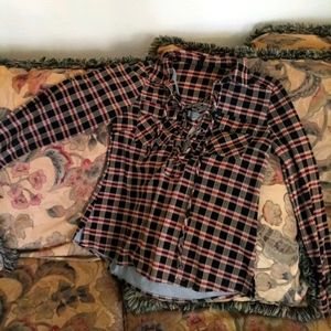 Lapis Long Sleeve Plaid Shirt Size M black red